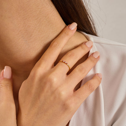 Dainty Solid Gold Ruby Ring, Minimalist July Birthstone Band