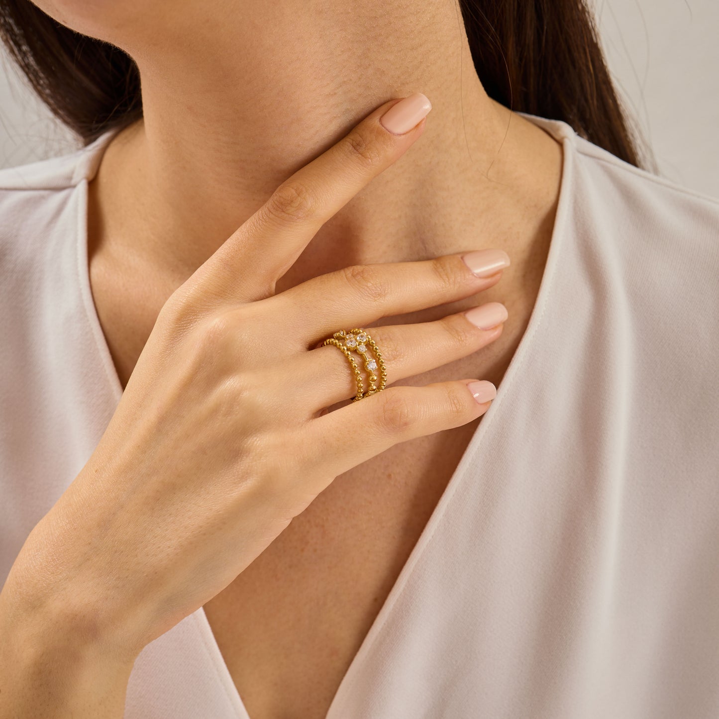 Wide Beaded Gold Ring with Moissanite, Modern Stacking Ring, Minimal Luxury Jewelry, Anniversary Gift