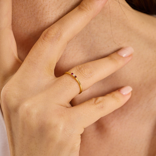 Gold Ruby Ring, Birthstone Gold Ring, Thin Minimal Gold Band, Solid Gold Stackable Ring, Ruby  Ring Gift