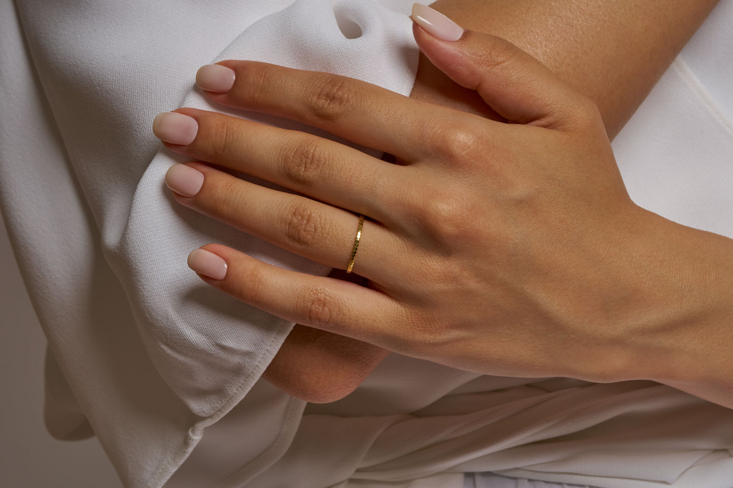 Flat Beaded Eternity Band Ring: Solid Gold & Silver Disc Wedding Band Ring