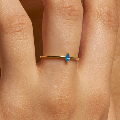 Marquise Blue Stone Solitaire Ring, Elegant Solitaire Jewelry, Dainty Marquise Cut Ring, Birthday Gift for Her, Luxury Proposal Ring