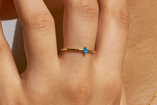 Marquise Blue Stone Solitaire Ring, Elegant Solitaire Jewelry, Dainty Marquise Cut Ring, Birthday Gift for Her, Luxury Proposal Ring