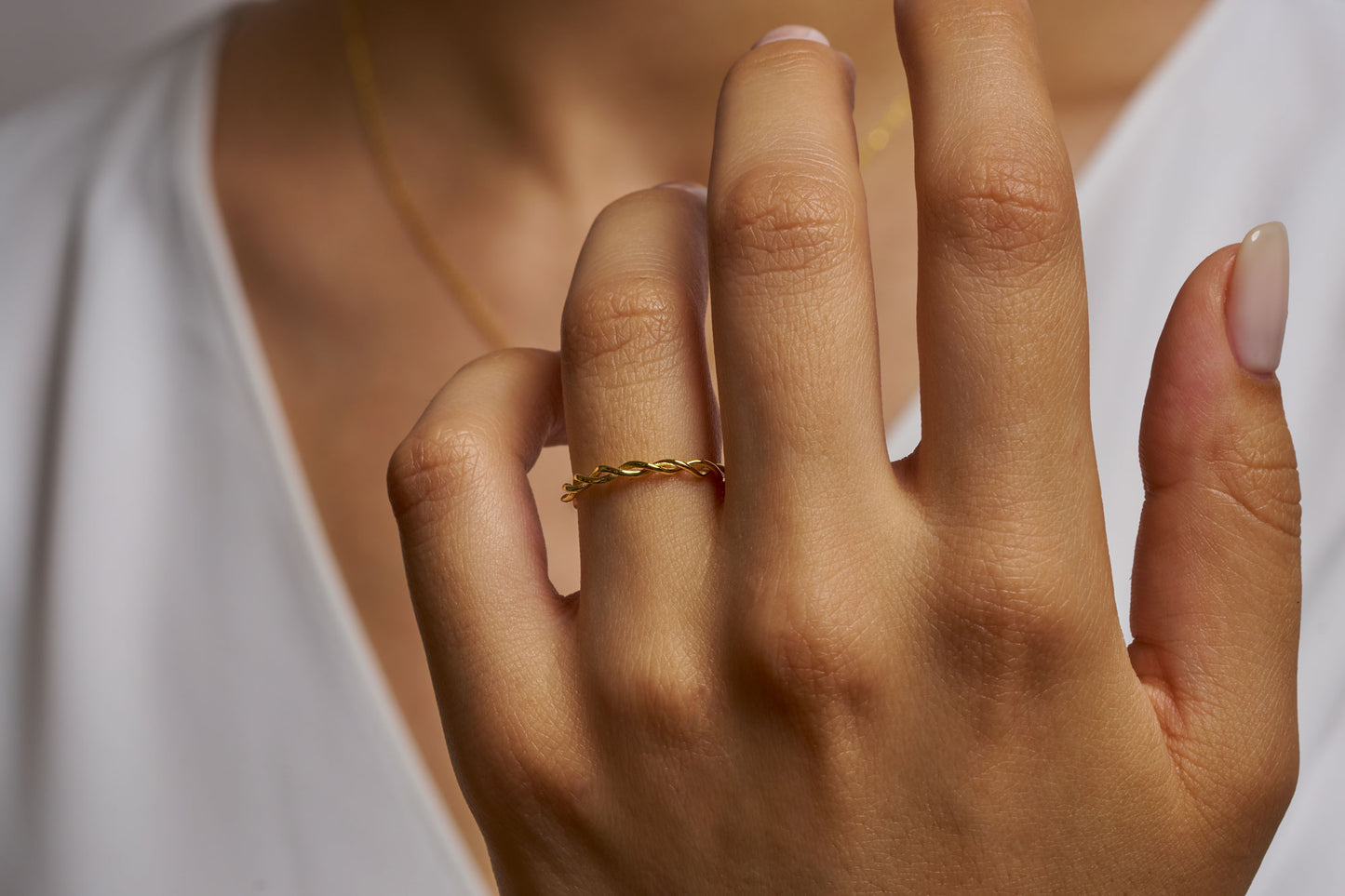 Minimalist Twisted Wedding Band Ring: Dainty Braided Promise Ring in Silver & Solid Gold Options
