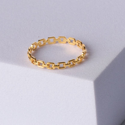 Elegant Link Chain Band Ring, Solid Gold Link Ring, Minimalist Gold Chain Band Ring, Handmade Unique Chain Ring, Dainty Band Ring for Her