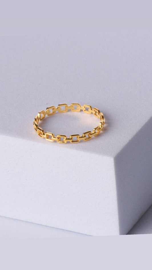 Elegant Link Chain Band Ring, Solid Gold Link Ring, Minimalist Gold Chain Band Ring, Handmade Unique Chain Ring, Dainty Band Ring for Her