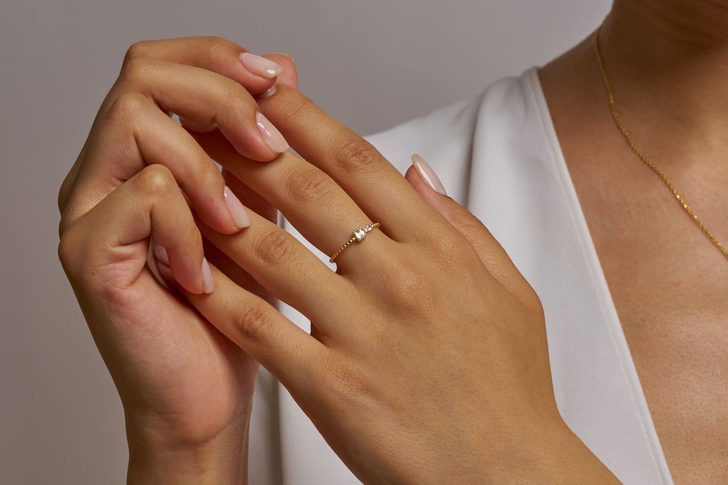 Modern Baguette Diamond Ring, Baguette Cut Minimalist Ring for Her, Beaded Gold Band Ring, Dainty Moissanite Engagement Ring,Gift for Wife