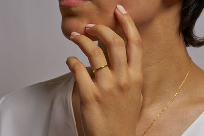 Flat Beaded Eternity Band Ring: Solid Gold & Silver Disc Wedding Band Ring