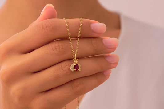 Red Garnet and Moissanite Ladybird Necklace: Elegant Ladybug Pendant in Silver & Solid Gold