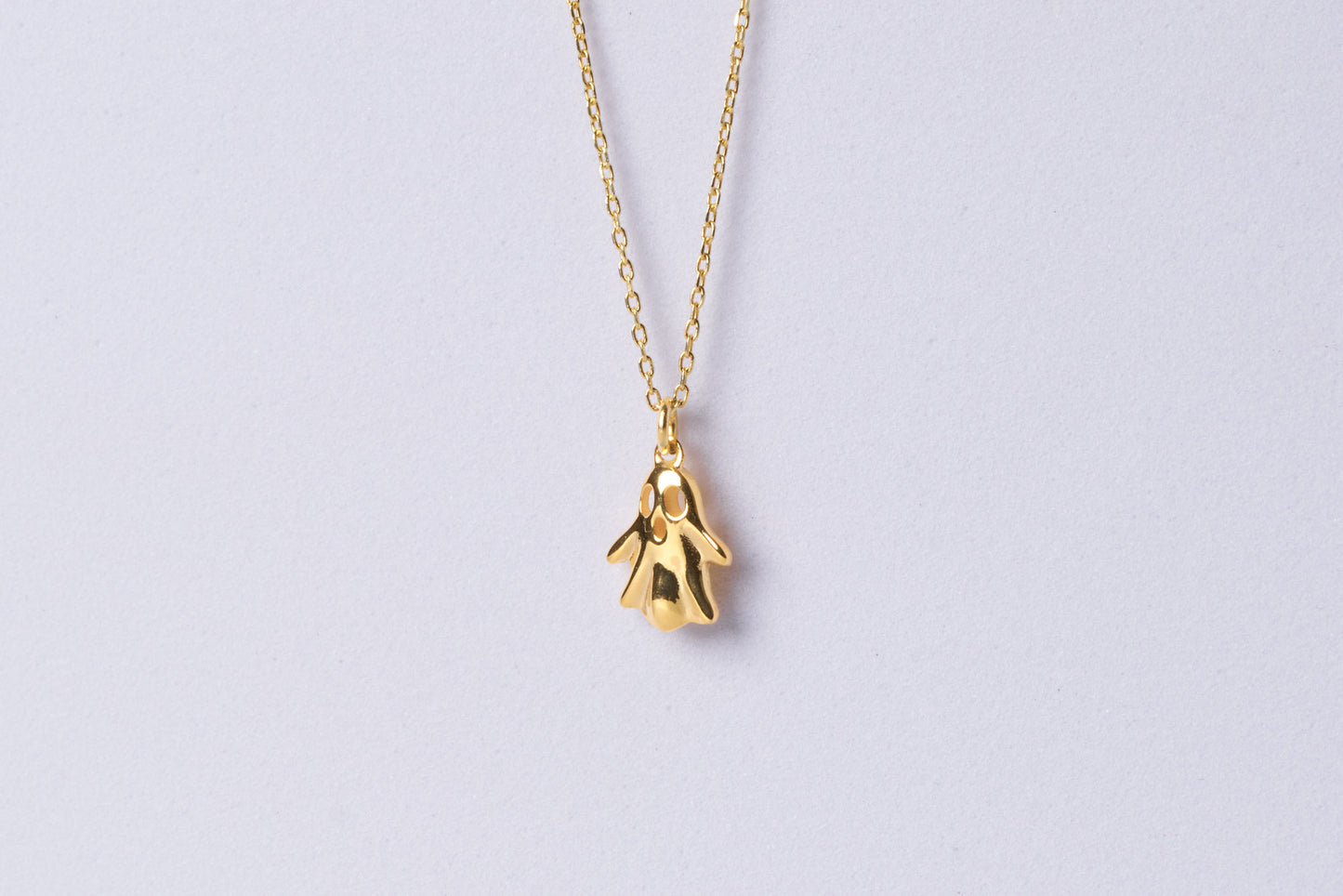 Halloween Ghost Necklace in Solid Gold: Cute and Spooky Ghost Charm Pendant