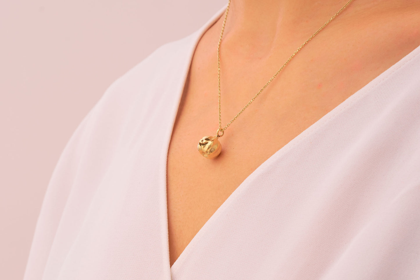 Halloween Pumpkin Necklace 14k Solid Gold Cute Pumpkin Charm Pendant