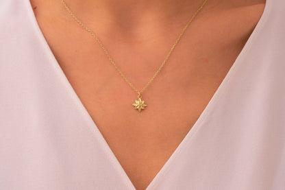 Dainty Citrine Flower Necklace: Minimalist Daisy Jewelry in Silver & Solid Gold Options