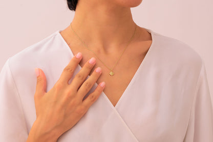 Dainty Citrine Flower Necklace: Minimalist Daisy Jewelry in Silver & Solid Gold Options