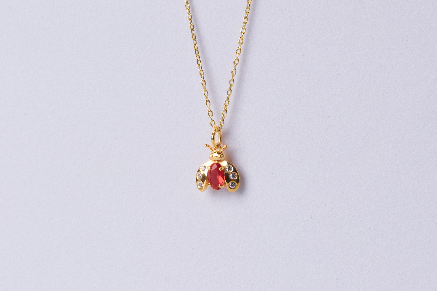 Red Garnet and Moissanite Ladybird Necklace: Elegant Ladybug Pendant in Silver & Solid Gold
