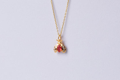 Red Garnet and Moissanite Ladybird Necklace: Elegant Ladybug Pendant in Silver & Solid Gold