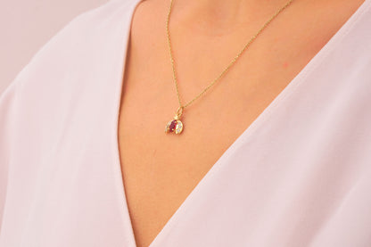 Red Garnet and Moissanite Ladybird Necklace: Elegant Ladybug Pendant in Silver & Solid Gold