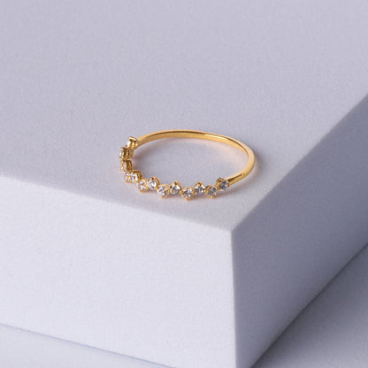 Dainty Diamond  Crown Ring – Elegant Gold Band with Round-Cut Stones, Delicate Sparkle for Stacking or Solo Wear