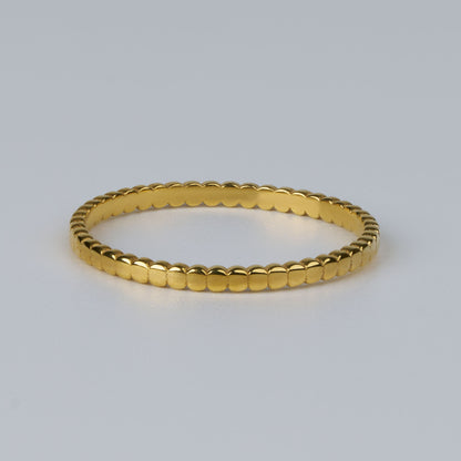 Flat Beaded Eternity Band Ring: Solid Gold & Silver Disc Wedding Band Ring