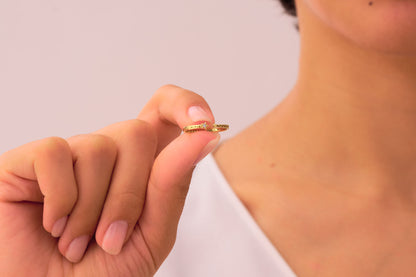 Solid Gold & Silver "Make A Wish" Band Ring: Star and Diamond Accent Inspirational Wish Ring