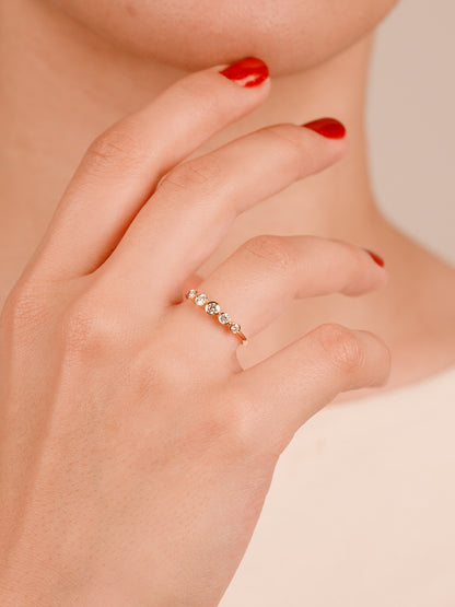 Minimalist Bezel Moissanite Band, 14K Solid Gold Dainty Stacking Ring