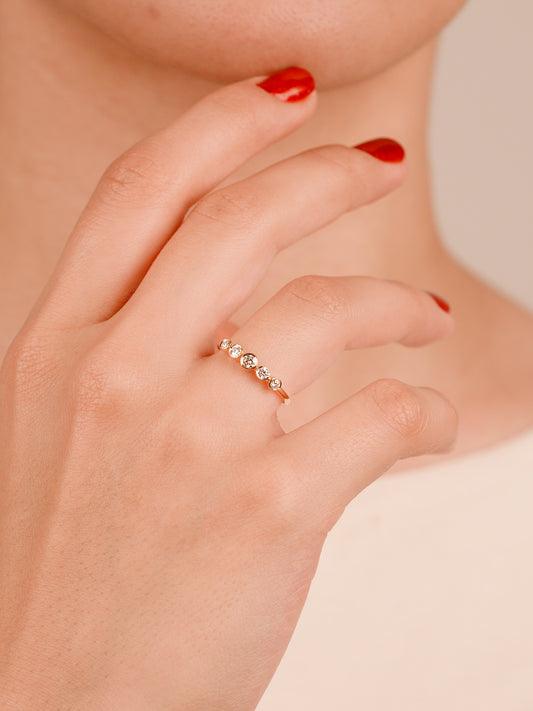 Minimalist Bezel Moissanite Band, 14K Solid Gold Dainty Stacking Ring