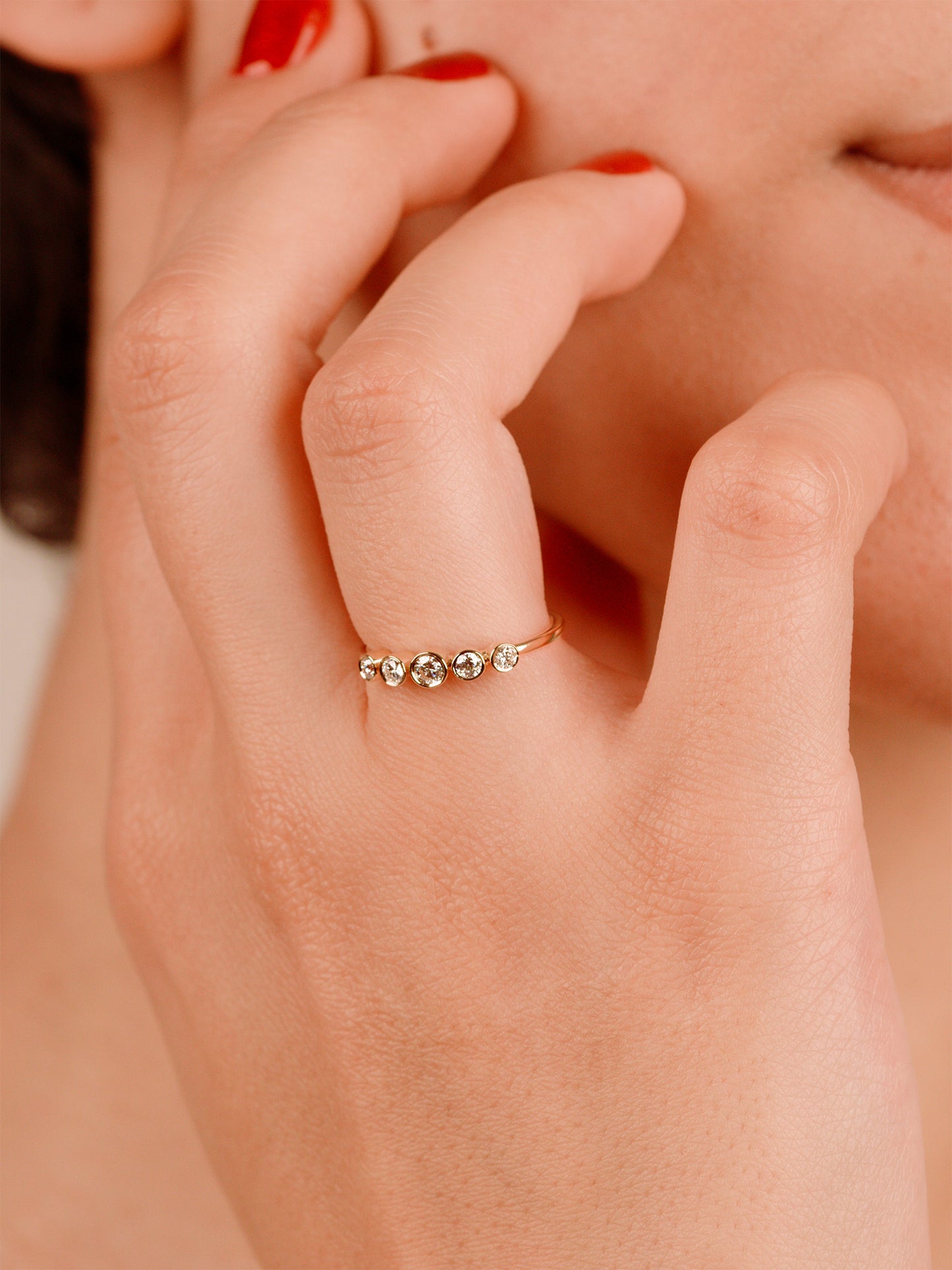 Minimalist Bezel Moissanite Band, 14K Solid Gold Dainty Stacking Ring