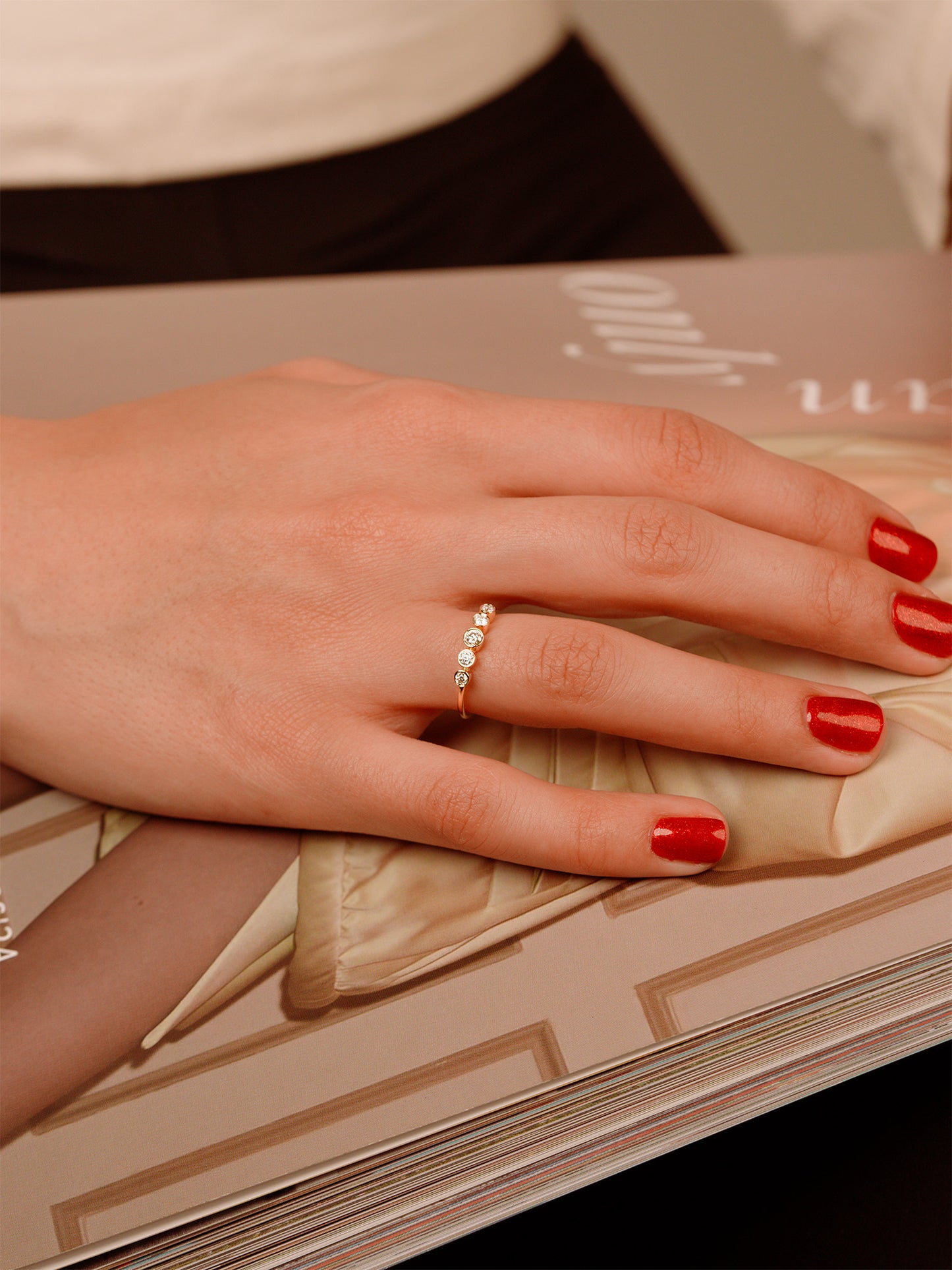 Minimalist Bezel Moissanite Band, 14K Solid Gold Dainty Stacking Ring