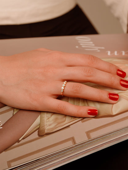 Minimalist Bezel Moissanite Band, 14K Solid Gold Dainty Stacking Ring