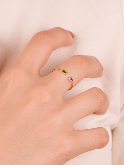 14K Gold Open Birthstone Ring – Solid Gold Cuff Ring