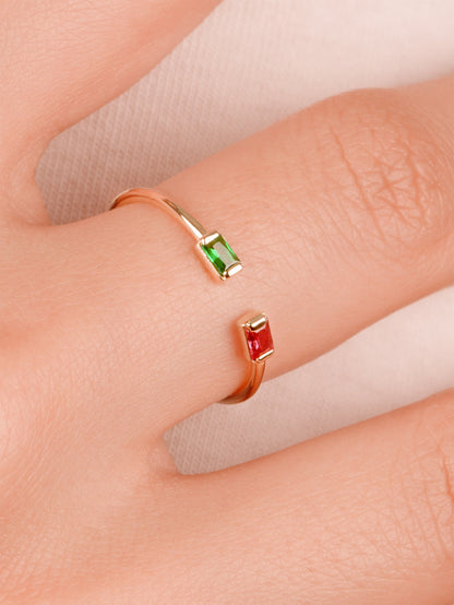 14K Gold Open Birthstone Ring – Solid Gold Cuff Ring