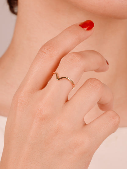 14K Gold Chevron Stacking Ring – Minimalist V Shape Gold Ring