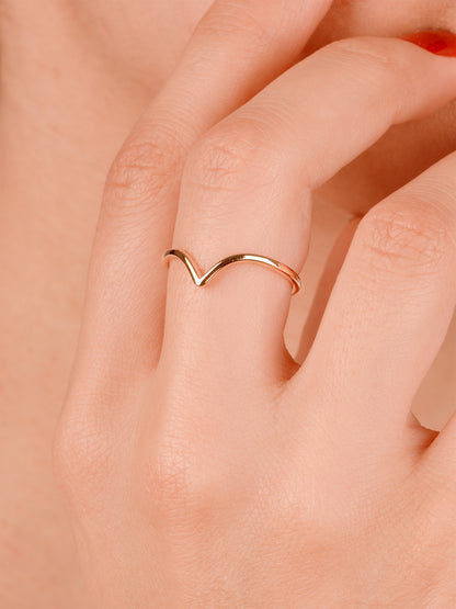 14K Gold Chevron Stacking Ring – Minimalist V Shape Gold Ring