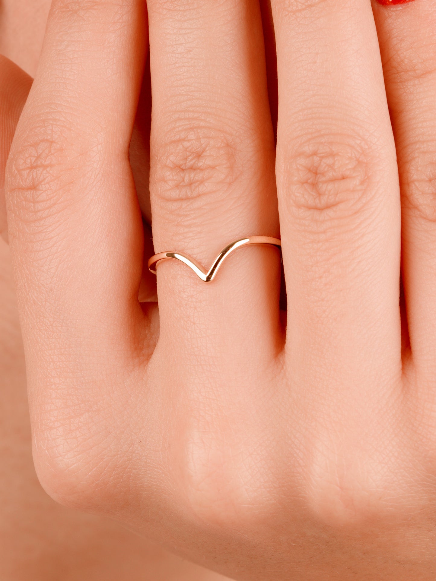 14K Gold Chevron Stacking Ring – Minimalist V Shape Gold Ring