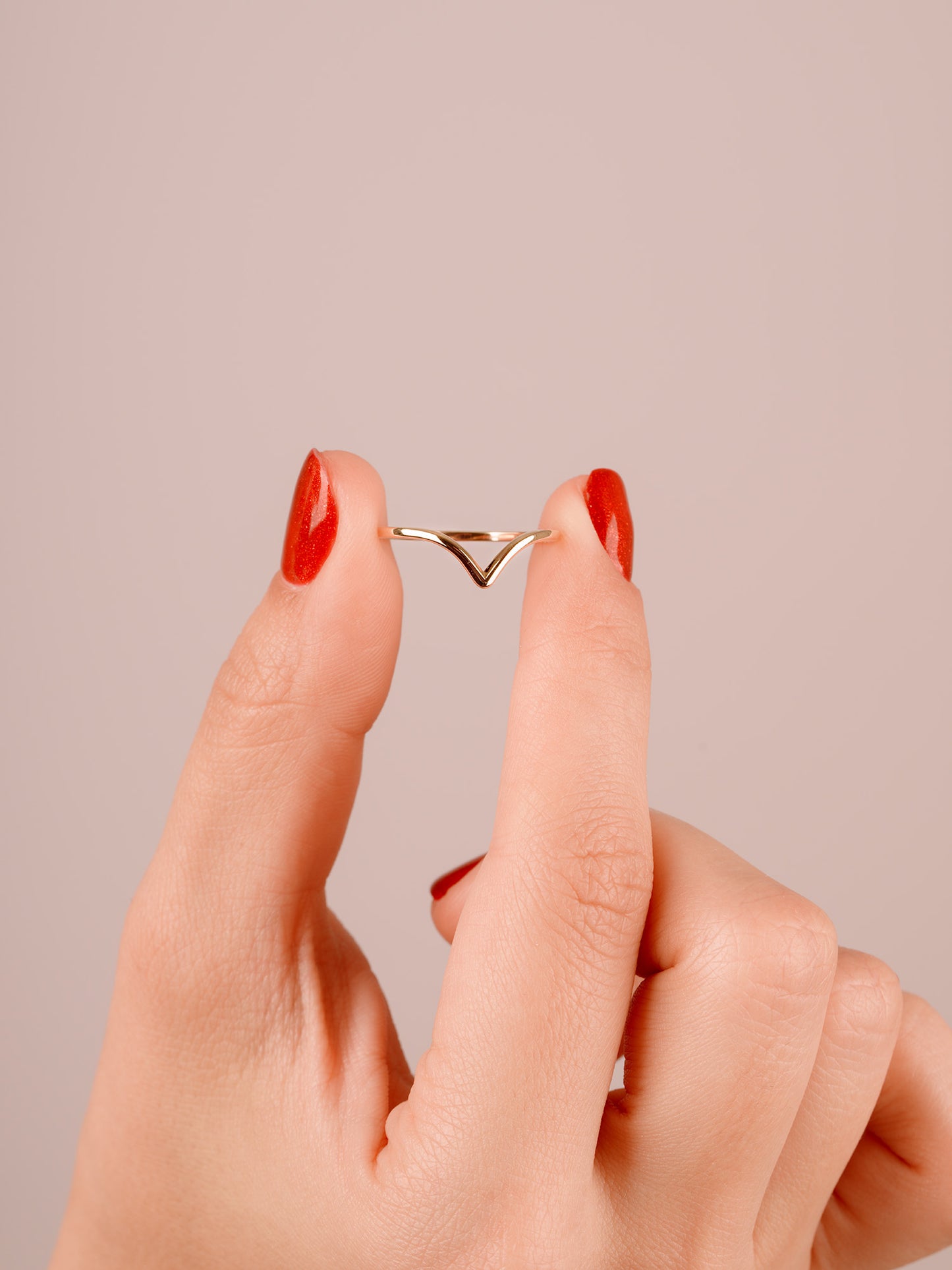 14K Gold Chevron Stacking Ring – Minimalist V Shape Gold Ring