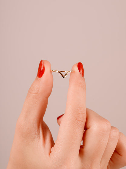 14K Gold Chevron Stacking Ring – Minimalist V Shape Gold Ring