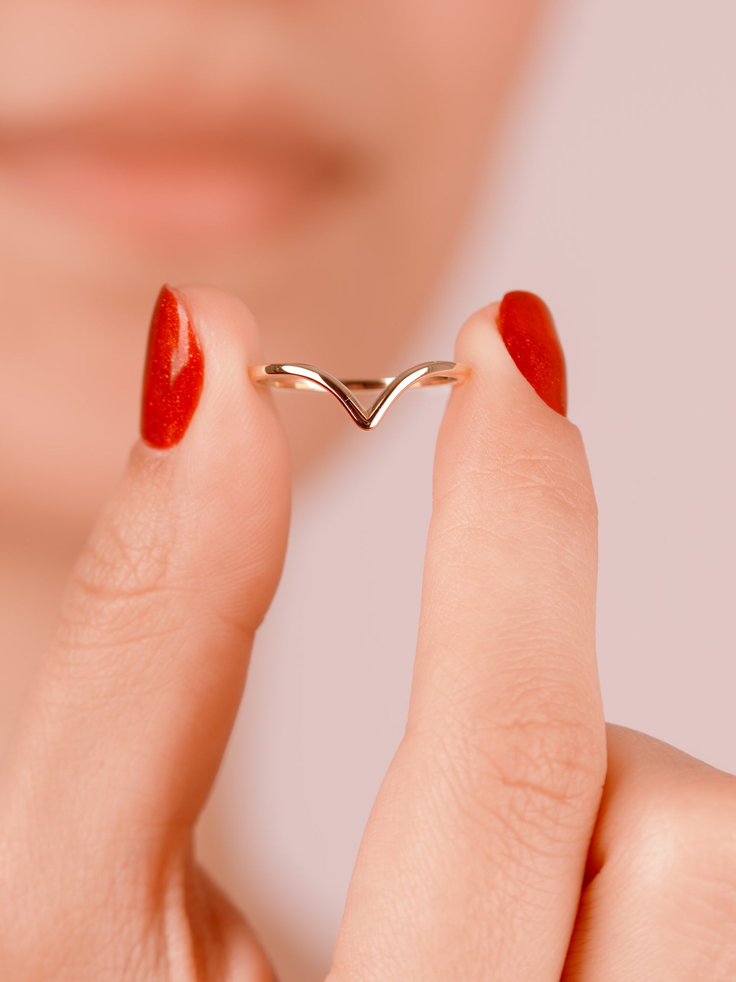 14K Gold Chevron Stacking Ring – Minimalist V Shape Gold Ring