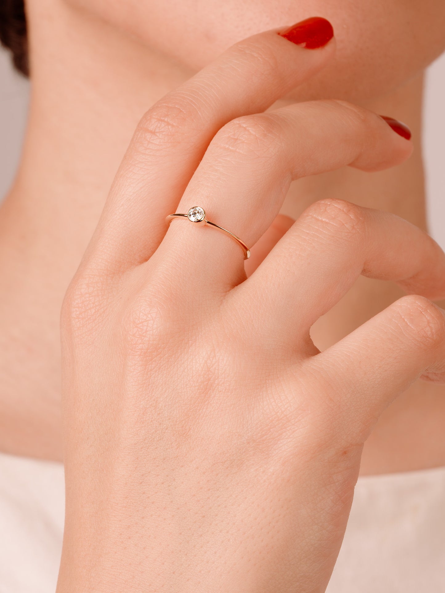 14K Gold Bezel Moissanite Ring, Dainty Solid Gold Solitaire Ring