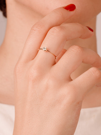 14K Gold Bezel Moissanite Ring, Dainty Solid Gold Solitaire Ring