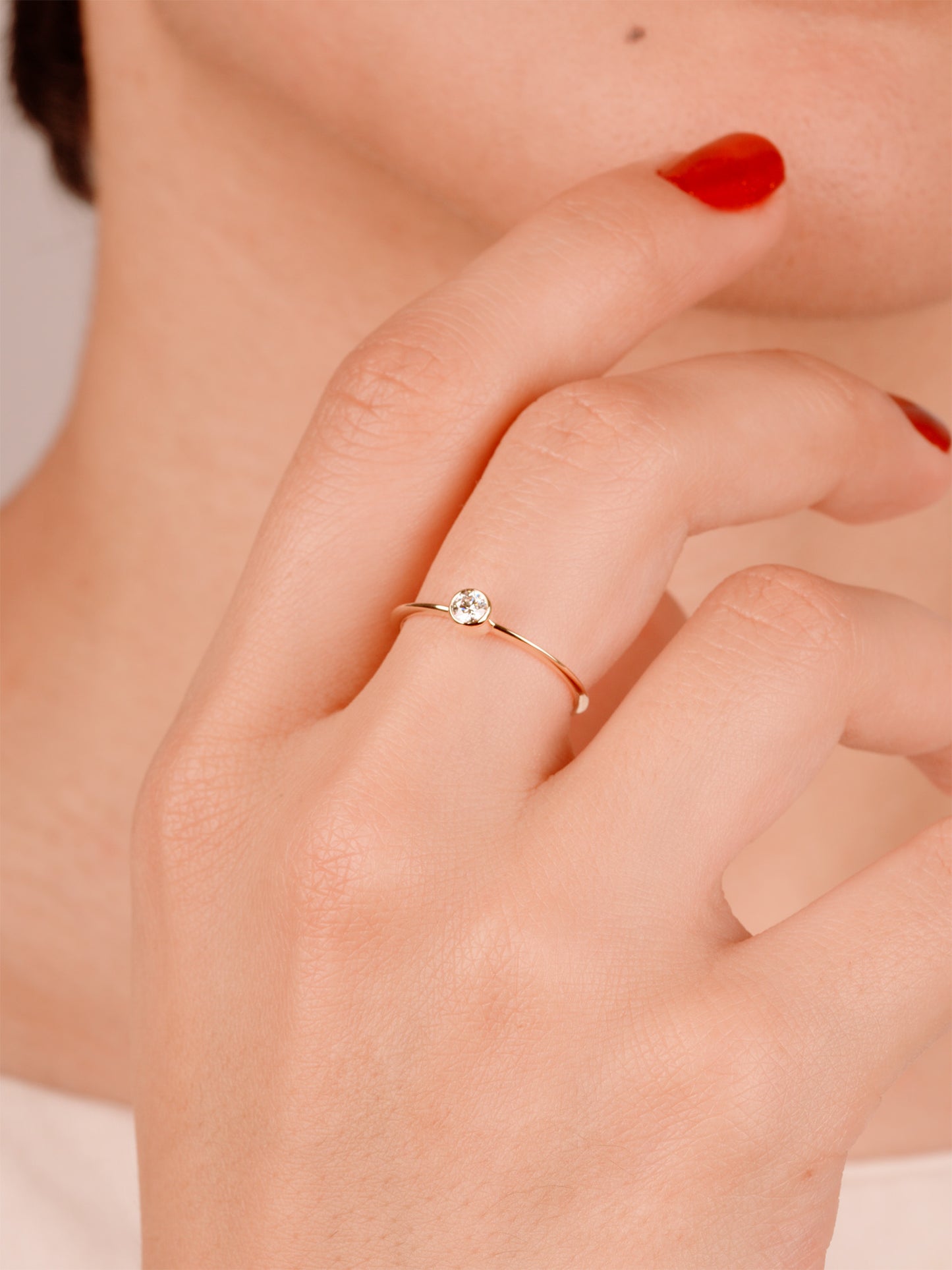 14K Gold Bezel Moissanite Ring, Dainty Solid Gold Solitaire Ring