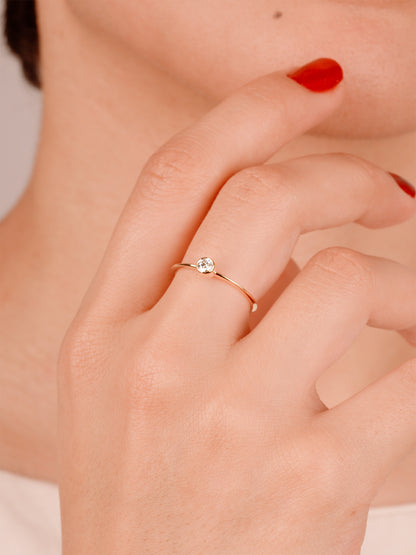 14K Gold Bezel Moissanite Ring, Dainty Solid Gold Solitaire Ring