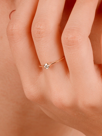 14K Gold Bezel Moissanite Ring, Dainty Solid Gold Solitaire Ring