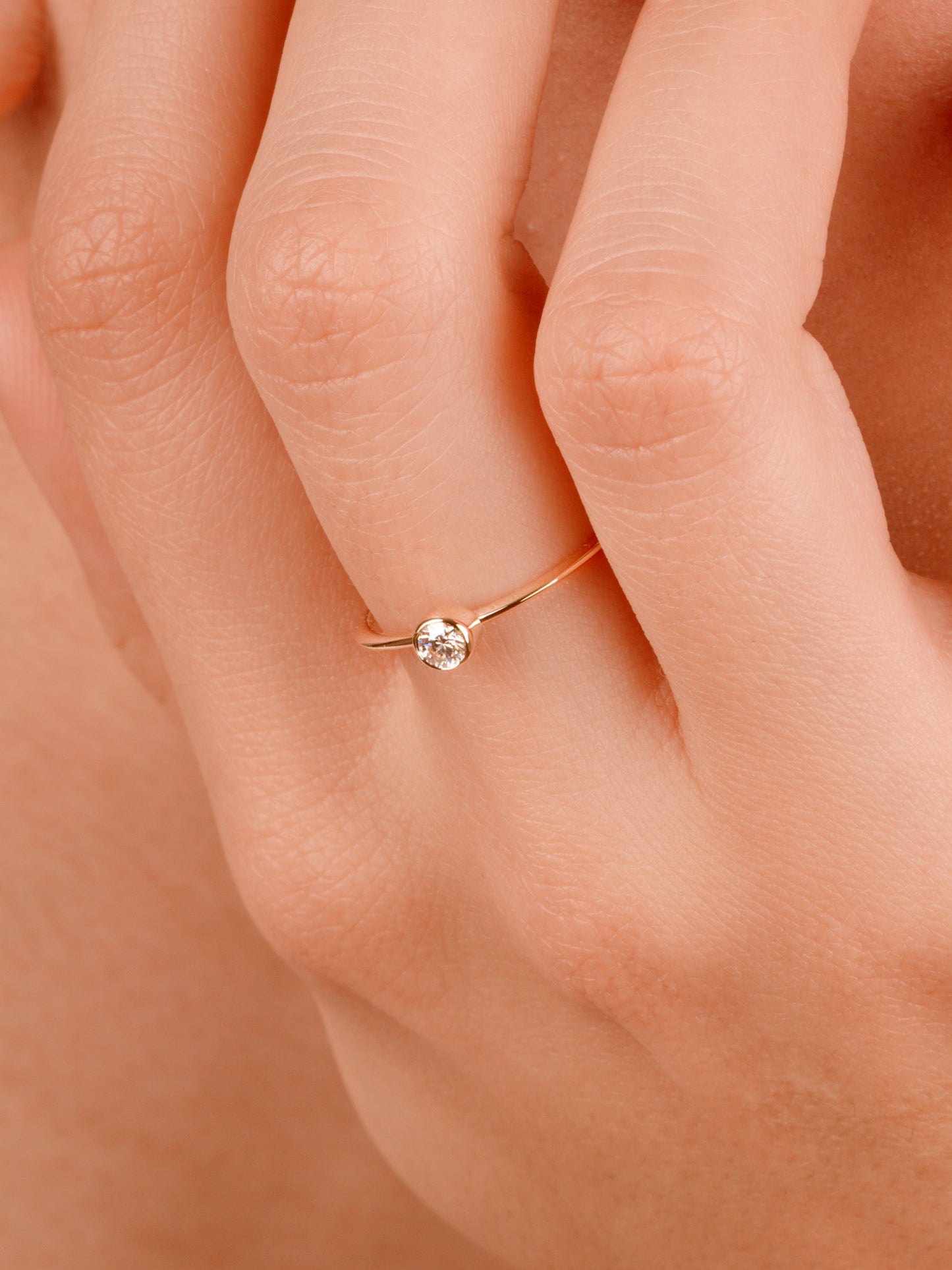 14K Gold Bezel Moissanite Ring, Dainty Solid Gold Solitaire Ring