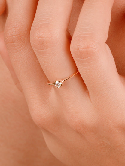14K Gold Bezel Moissanite Ring, Dainty Solid Gold Solitaire Ring