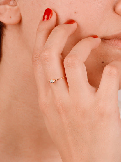 14K Gold Bezel Moissanite Ring, Dainty Solid Gold Solitaire Ring