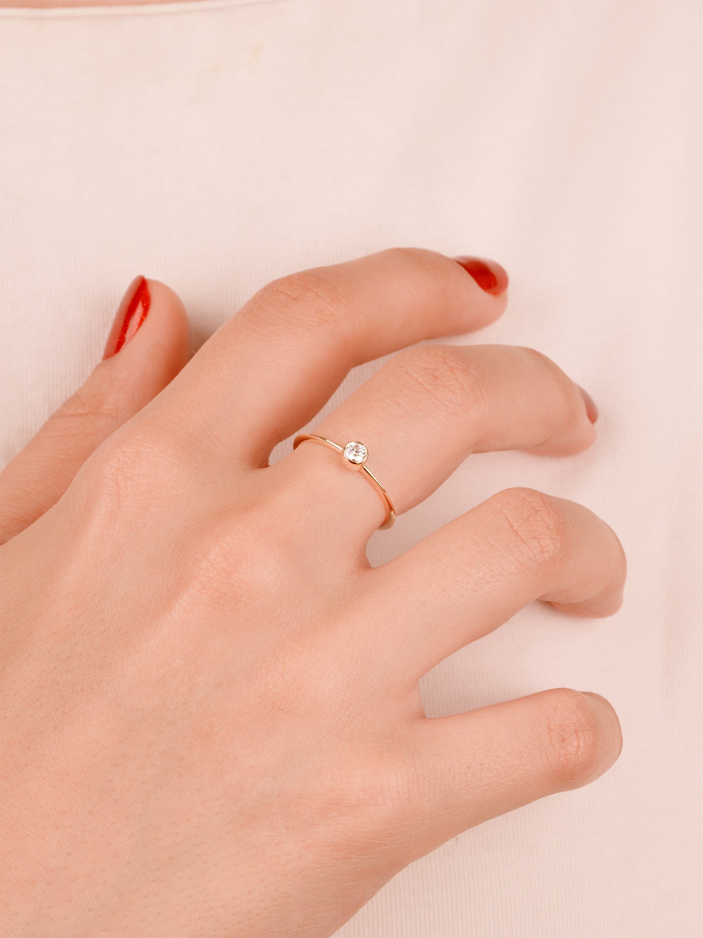 14K Gold Bezel Moissanite Ring, Dainty Solid Gold Solitaire Ring