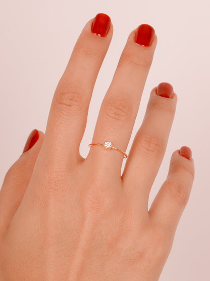 14K Gold Bezel Moissanite Ring, Dainty Solid Gold Solitaire Ring