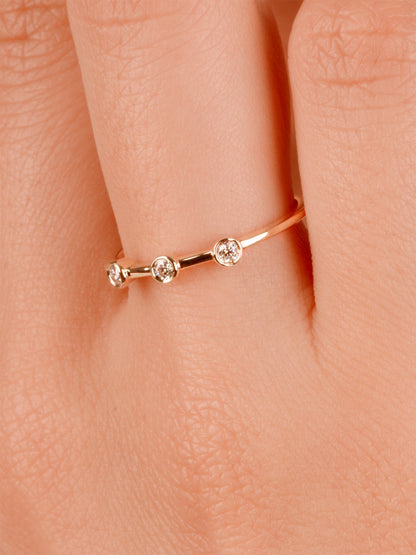 14K Solid Gold Bezel Set Ring, Three Stone Natural Moissanite Ring