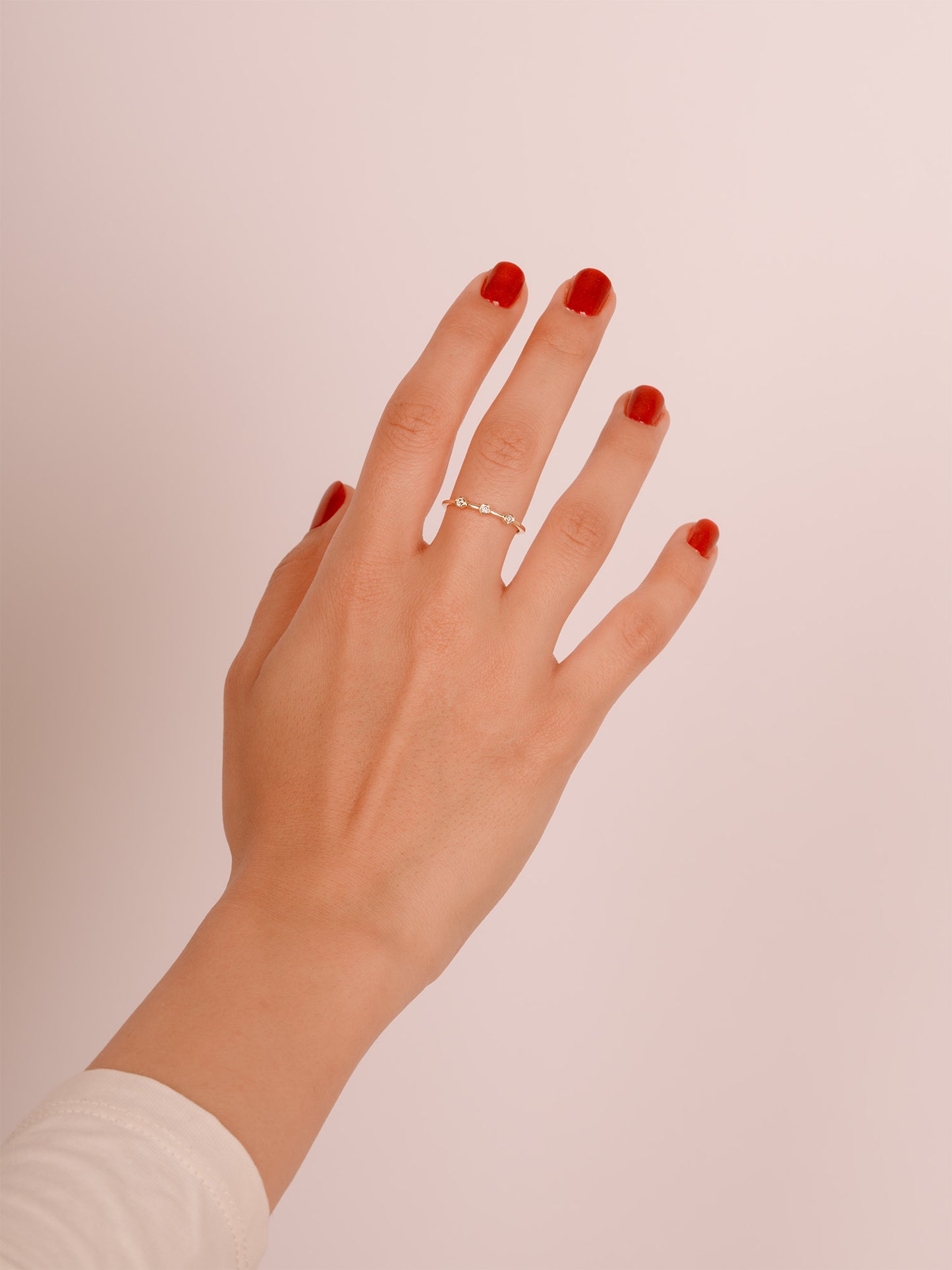 14K Solid Gold Bezel Set Ring, Three Stone Natural Moissanite Ring