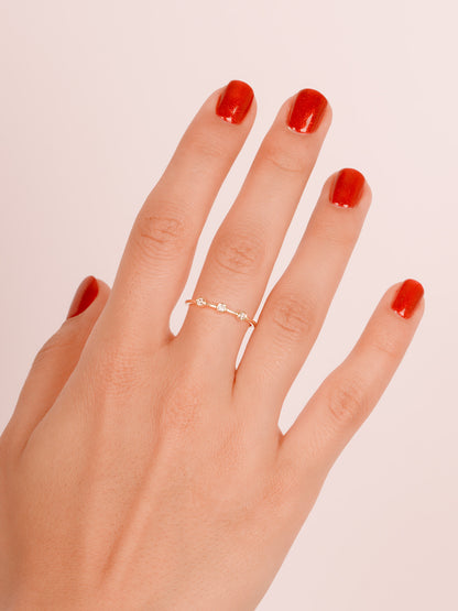 14K Solid Gold Bezel Set Ring, Three Stone Natural Moissanite Ring