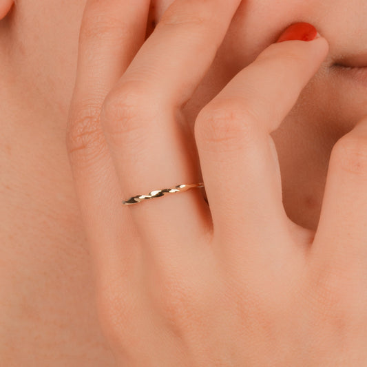 Solid Gold Twist Band Ring for Women: Dainty Braided Stacking Ring, Minimalist Rope Ring, Modern Simple Ring