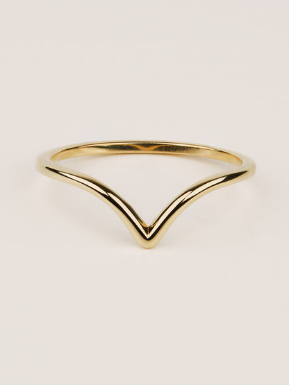 14K Gold Chevron Stacking Ring – Minimalist V Shape Gold Ring